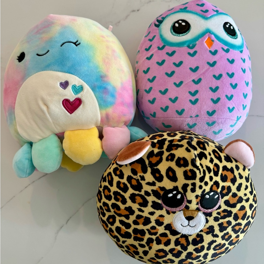 Livie the leopard squish mallow, Opal the octopus and Winks the owl